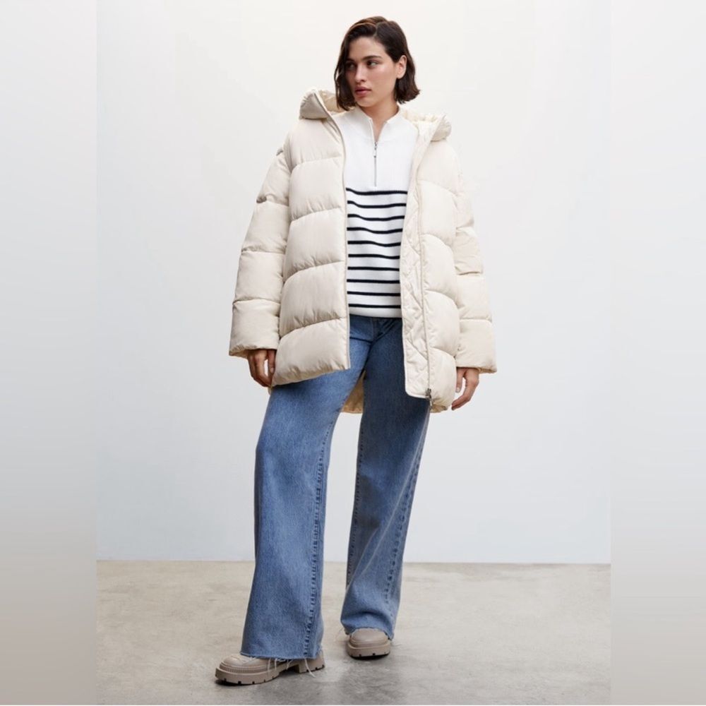 MANGO CREAM COLOR HOOD QUILTED WATER REPELLENT COAT SIZE XXS NWT